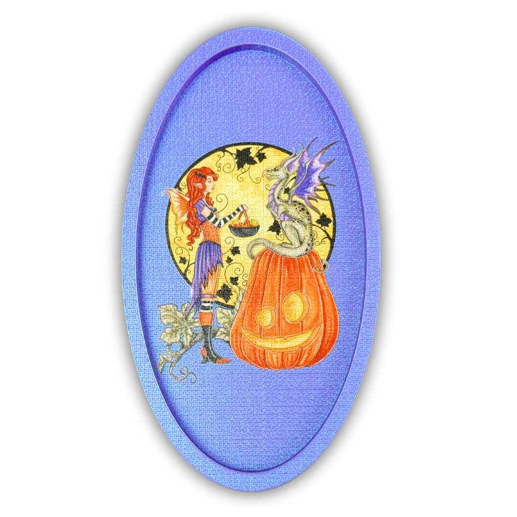 © Amy Brown 🧡Dragons Love Candy Corn 💛– Amy Brown Licensed Diamond Painting Trinket Tray