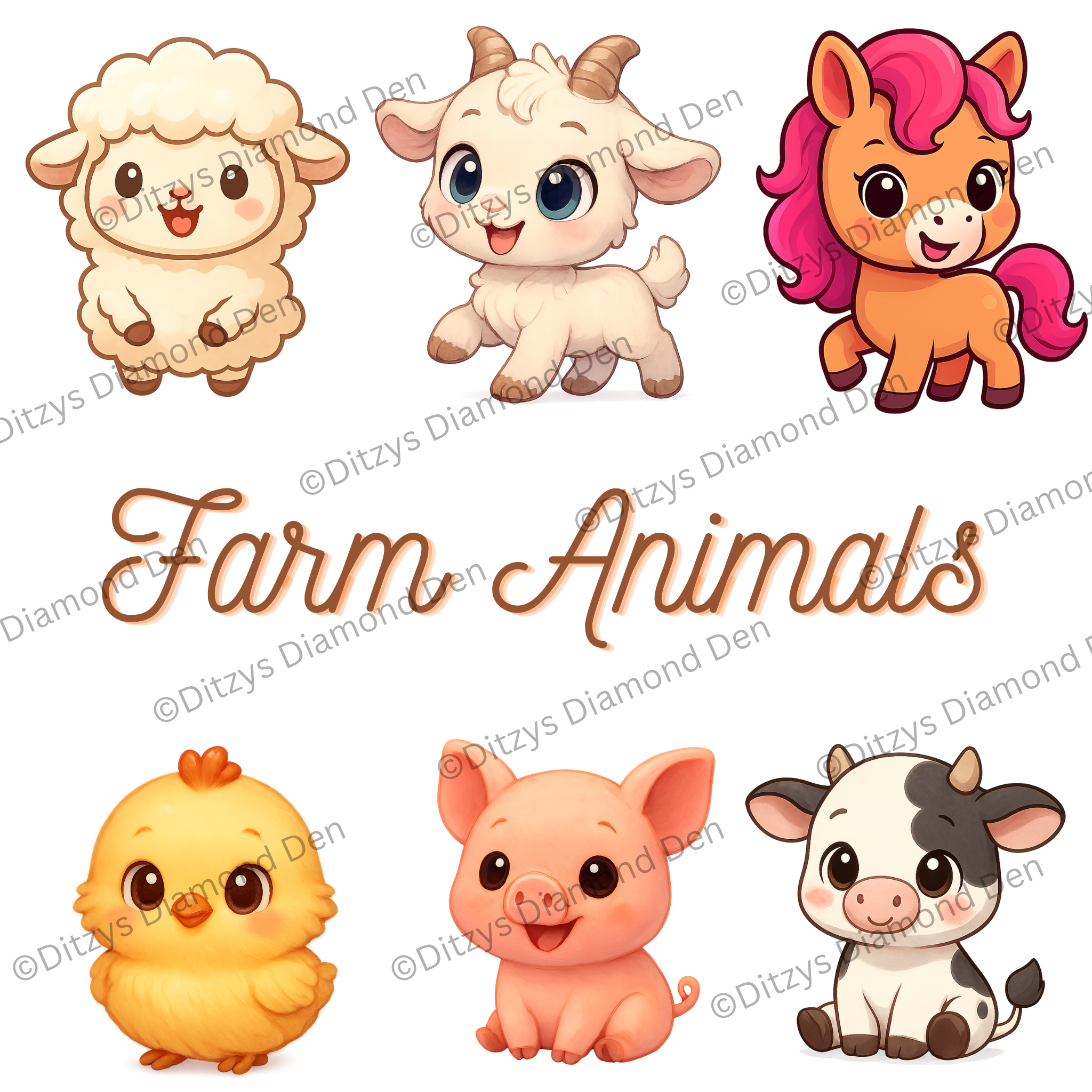 Farm Animals 15x15cm — Mini Diamond Painting Collection